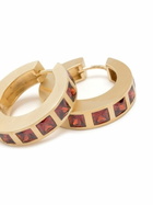 Tom Wood Gold-Plated Arch Square Garnet Hoop Earrings