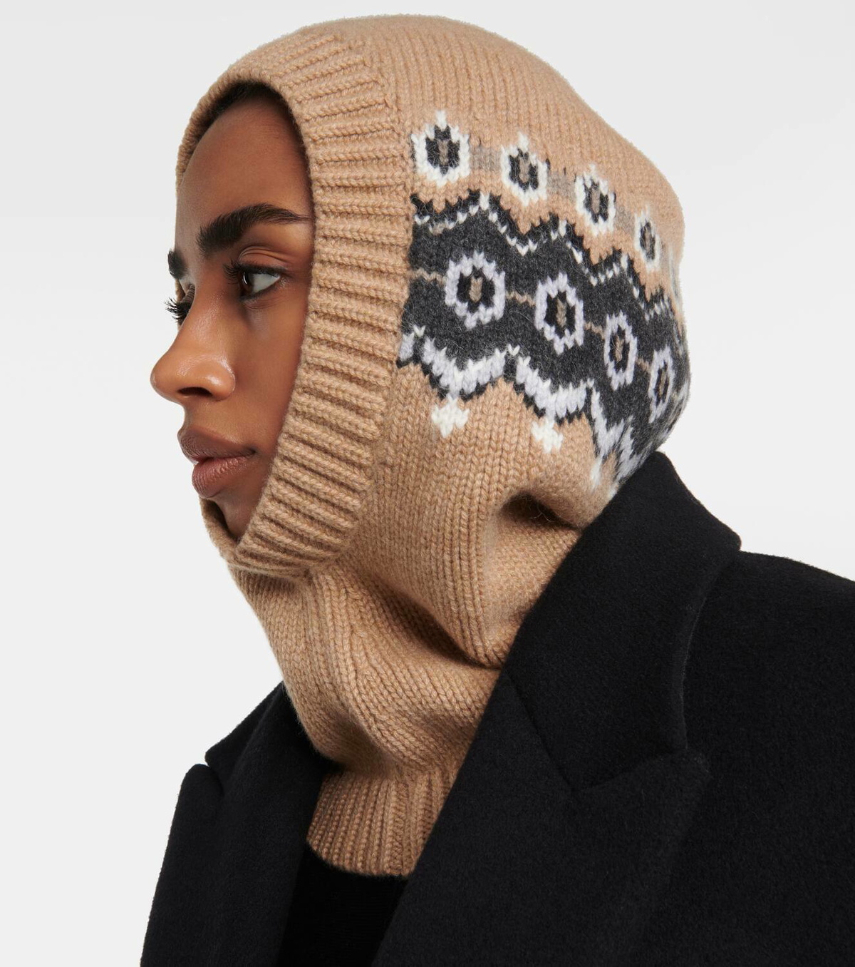 Khaite - Victoria Cashmere Balaclava in fair isle multi Caspian Balaclava in Ecru Multi – KHAITE main image 4