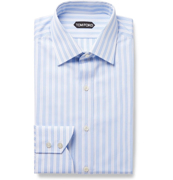 Photo: TOM FORD - Light-Blue Slim-Fit Striped Cotton-Poplin Shirt - Blue