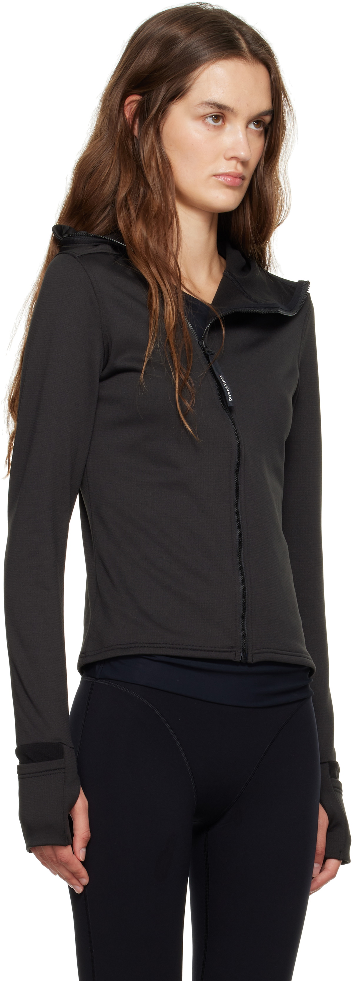 District Vision Black Hooded Fitted Grid Fleece Jacket