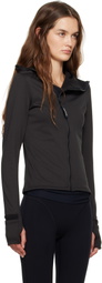 District Vision Black Hooded Fitted Grid Fleece Jacket