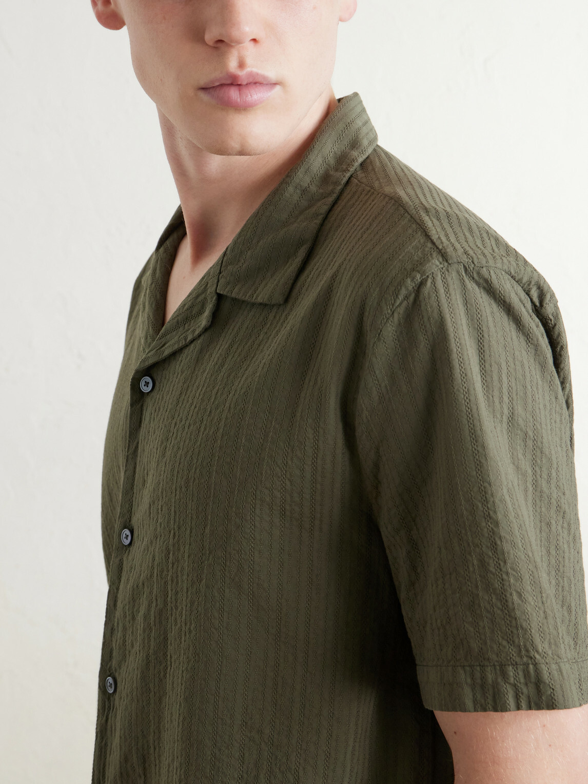 Mr P. - Camp-Collar Embroidered Cotton Shirt - Green