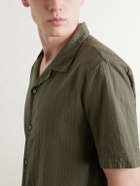 Mr P. - Camp-Collar Embroidered Cotton Shirt - Green
