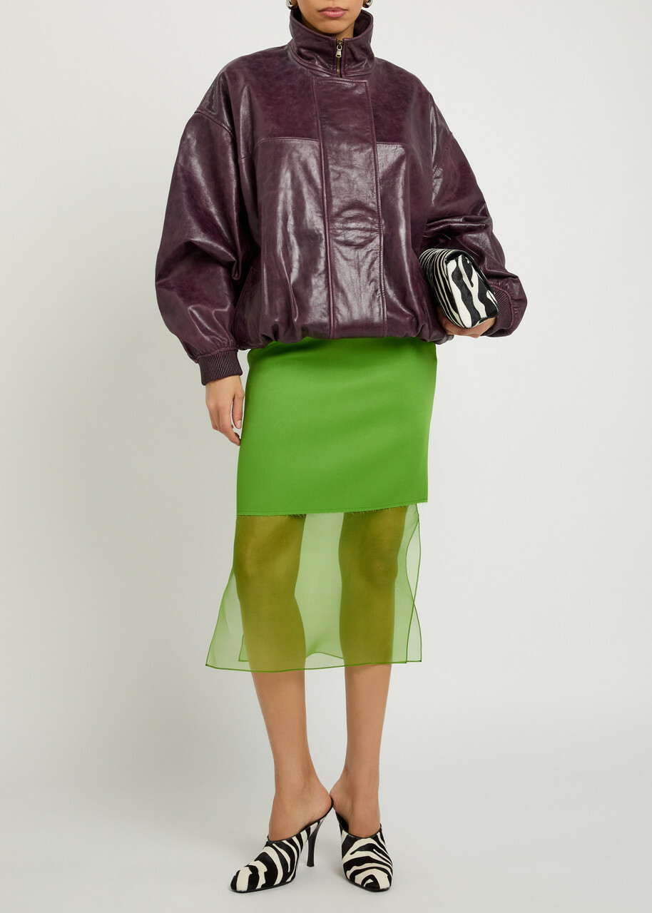 Khaite Sybil Layered Effect Satin Skirt Green