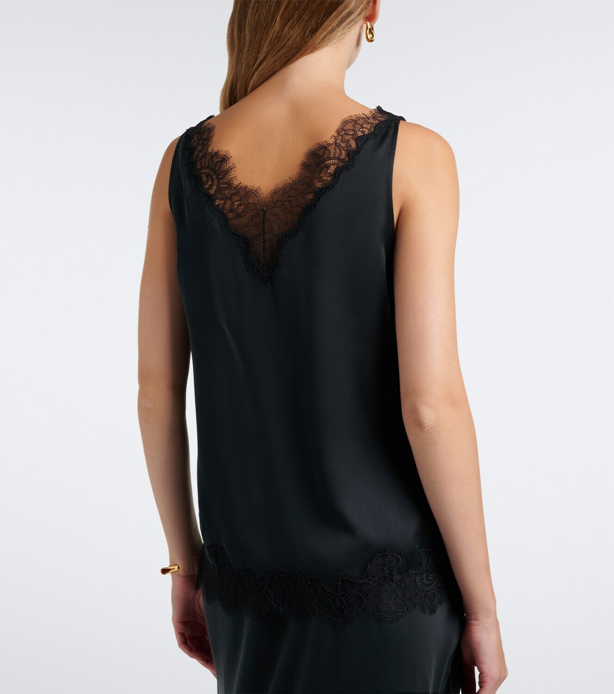 Velvet Lace-trimmed silk satin top
