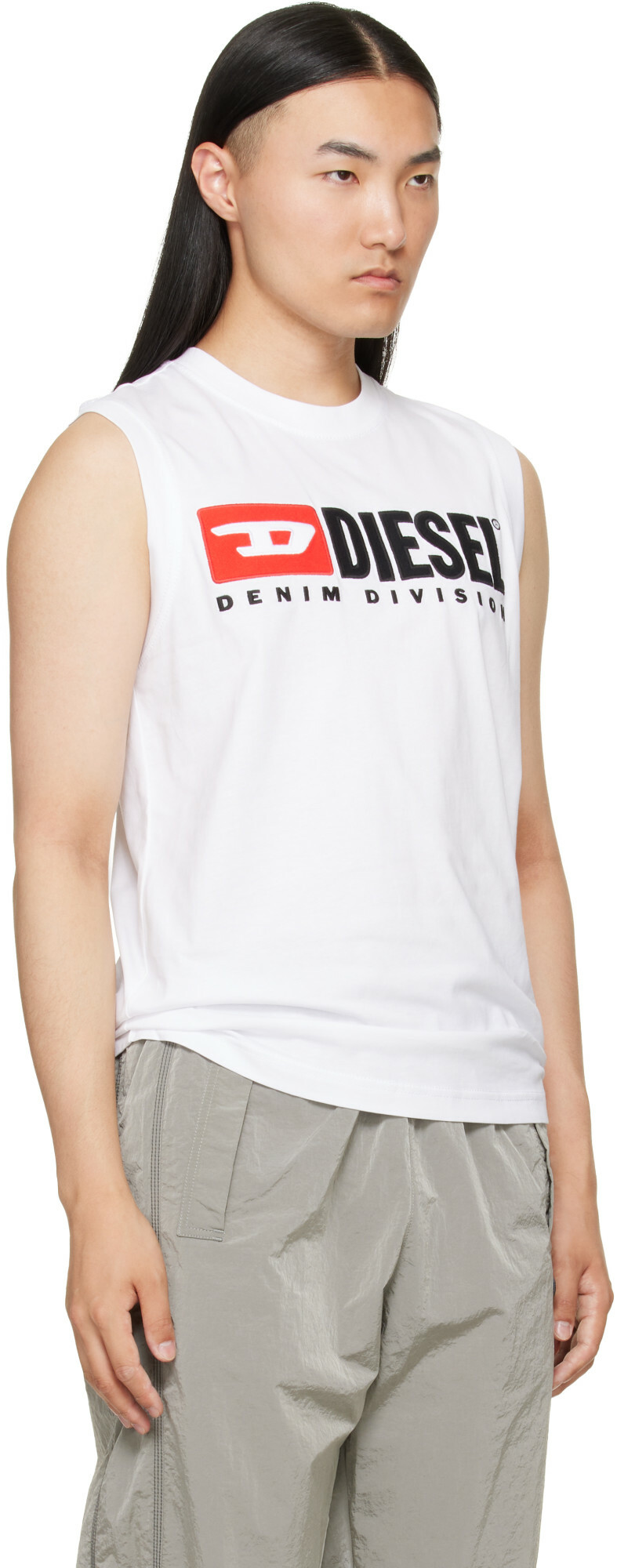 Diesel White Chest Logo Print Tank Top