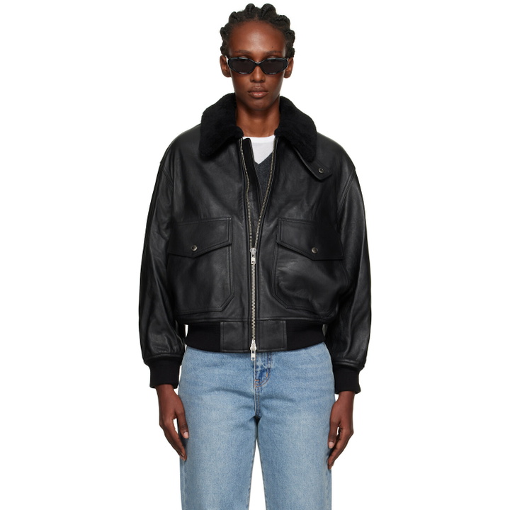 Photo: Dunst Black A-2 Shearling Collared Leather Jacket