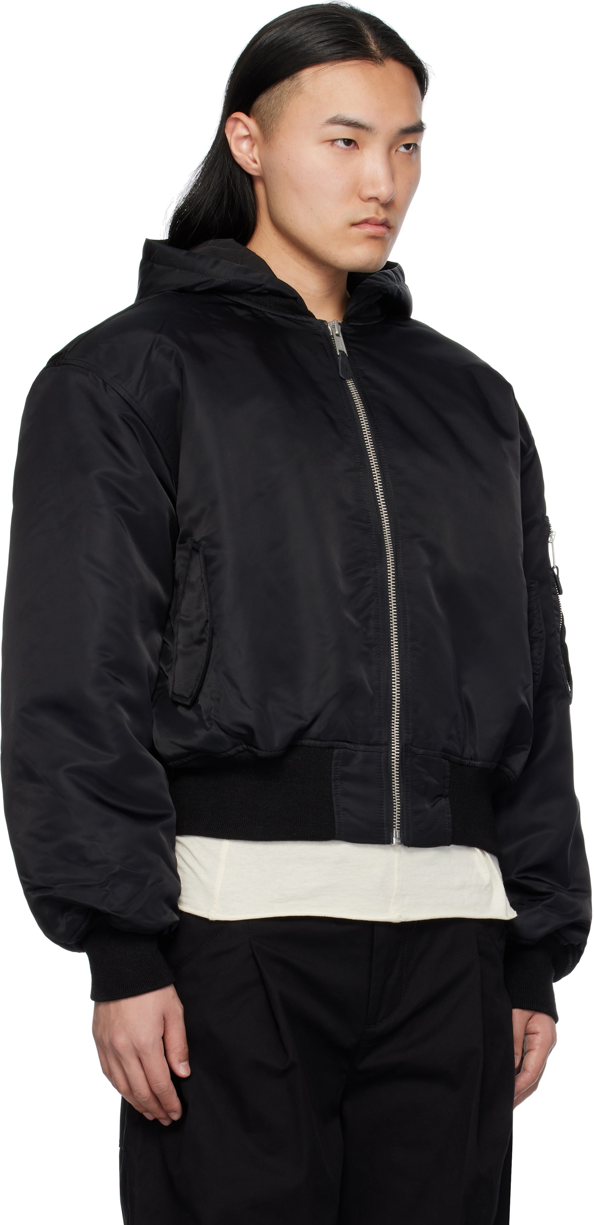 Entire Studios Black Hooded Broad Bomber Jacket Entire Studios