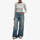 DONNI. Women's Baby Rib Scallop Long Sleeve Top in Heather Grey