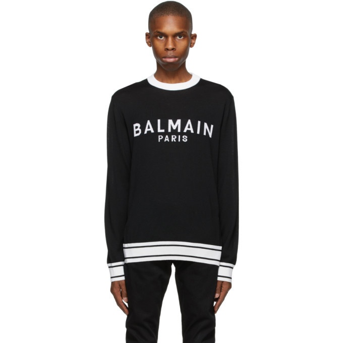 Photo: Balmain Black and White Wool Logo Sweater