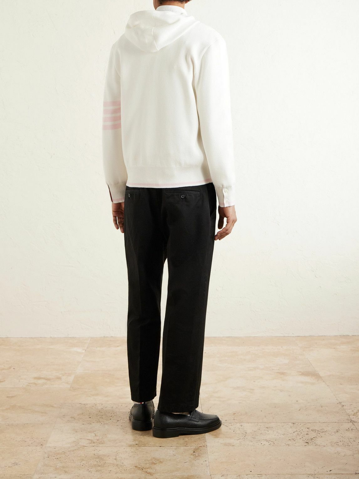 Thom Browne - Striped Cotton Zip-Up Hoodie - White