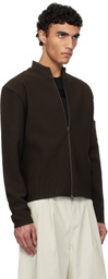 AMOMENTO Brown Mock Neck Zip-Up Cardigan