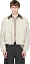 COOR Off-White Leather Collar Washed Cationized Bomber Jacket