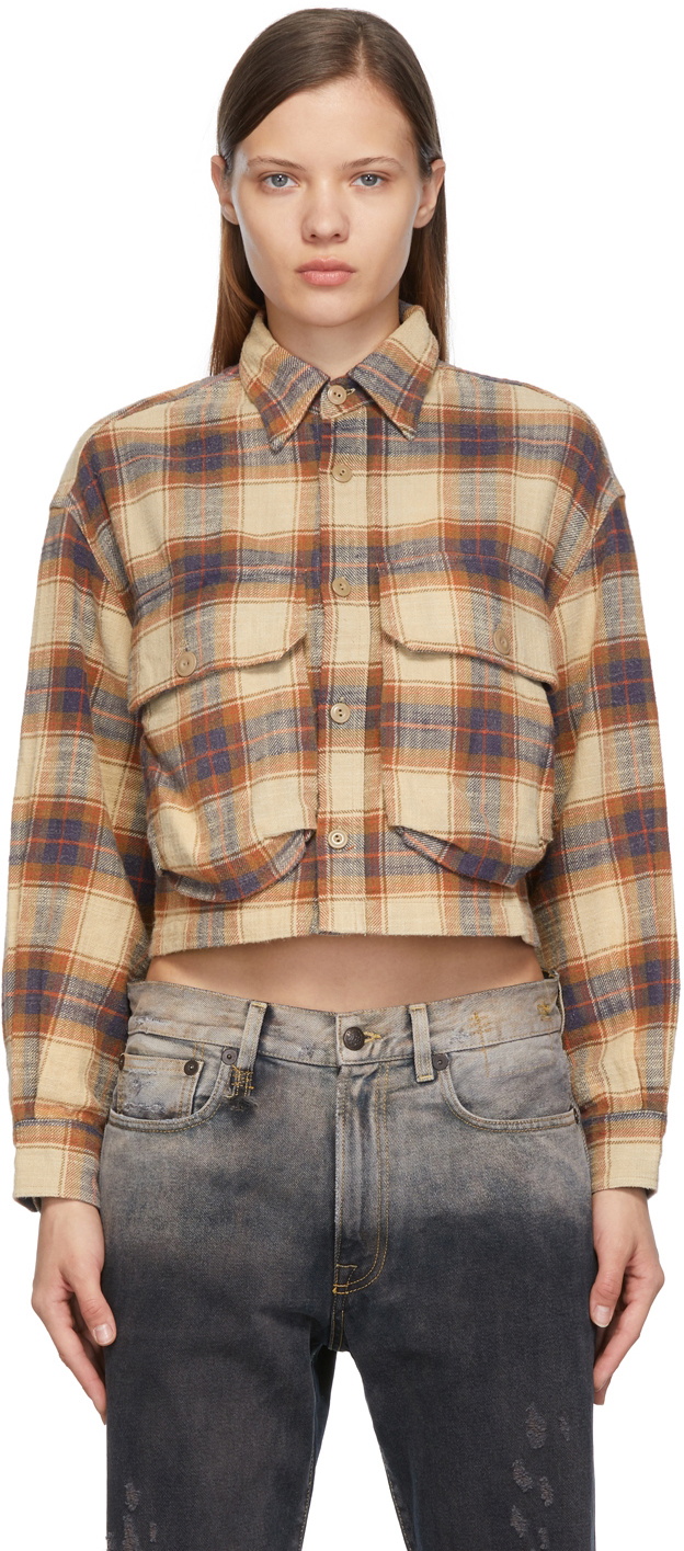 R13 Beige Plaid Cropped Shirt R13