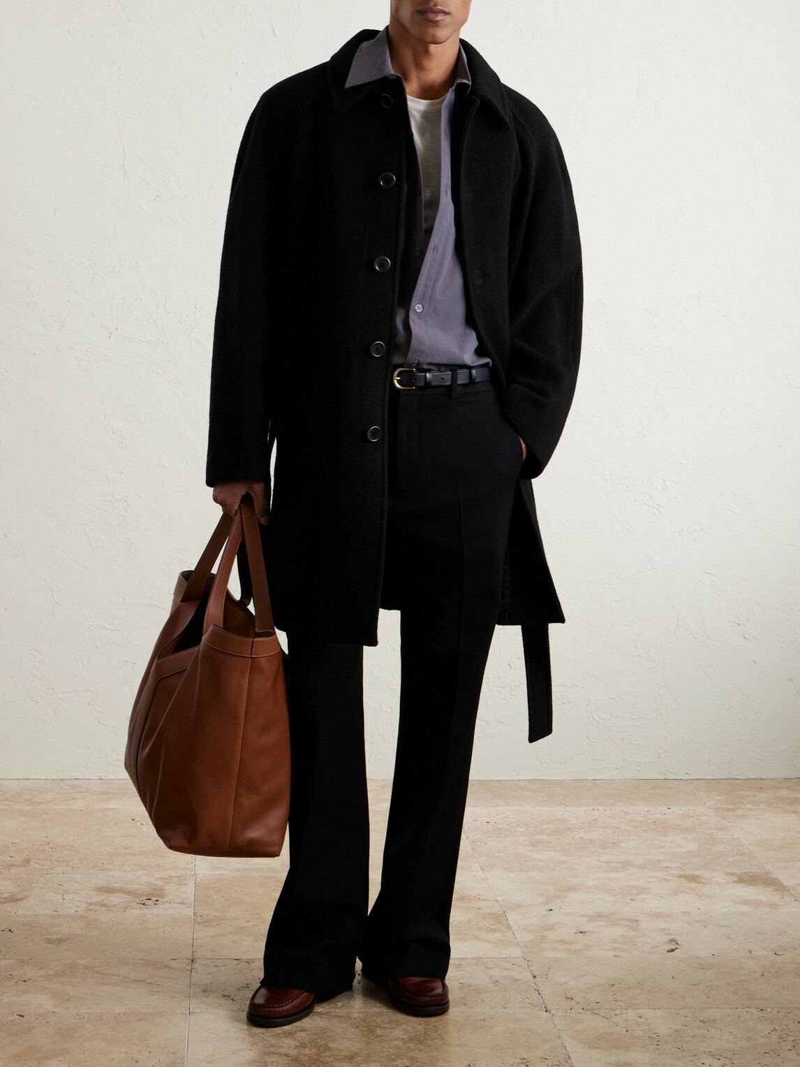 Amomento - Belted Wool-Blend Coat - Black