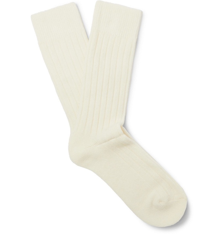 Photo: Anderson & Sheppard - Ribbed Wool-Blend Socks - Neutrals