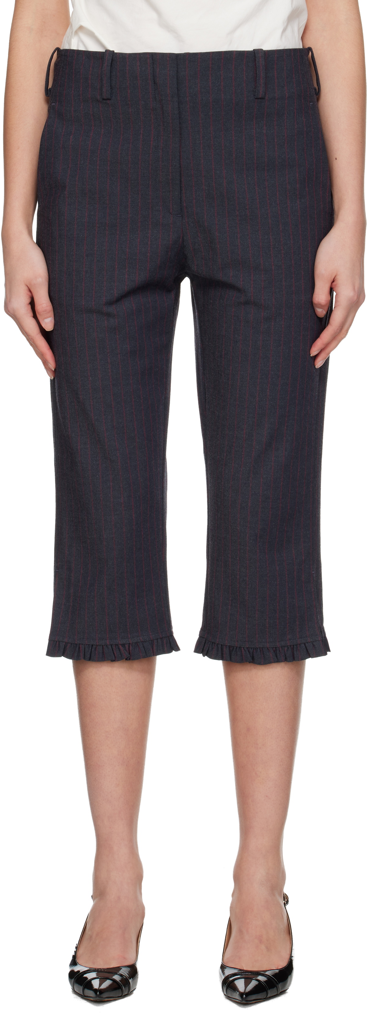 GANNI Gray Pinstripe Capri Trousers