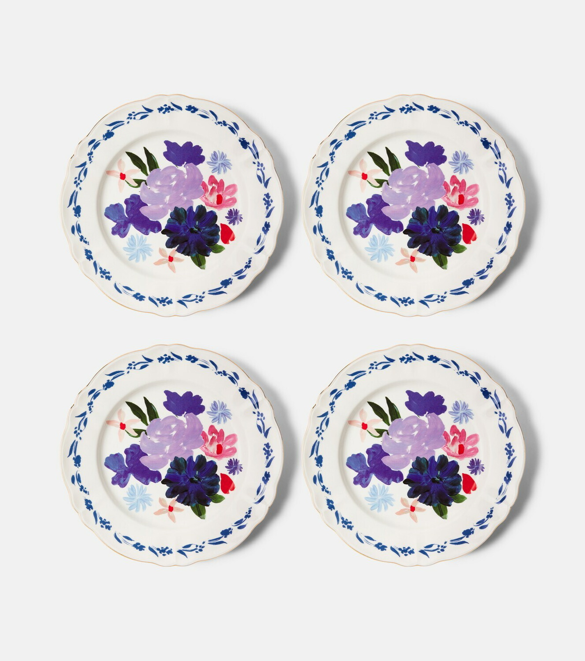 Bitossi Set of 4 floral porcelain dinner plates