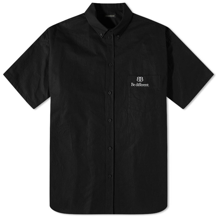 Photo: Balenciaga Men's Be Different Short Sleeve Button Down Shirt in Black