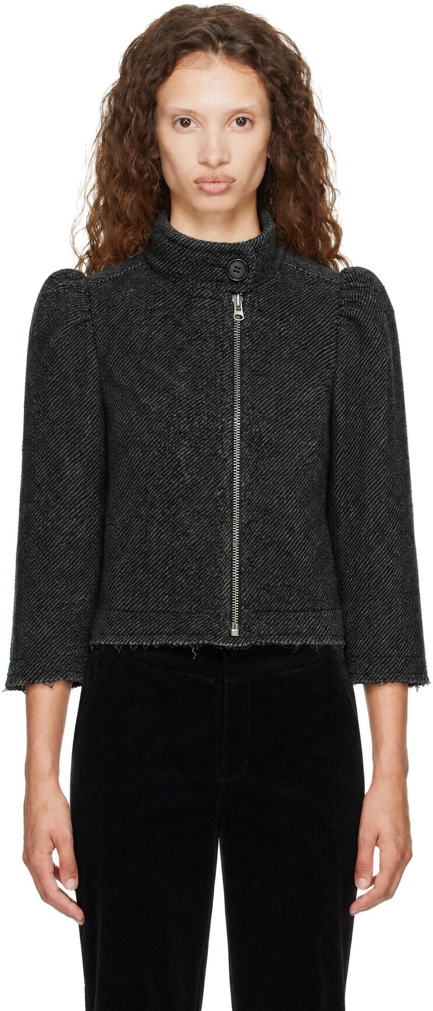 KNWLS Gray Wool Tweed Zip Jacket
