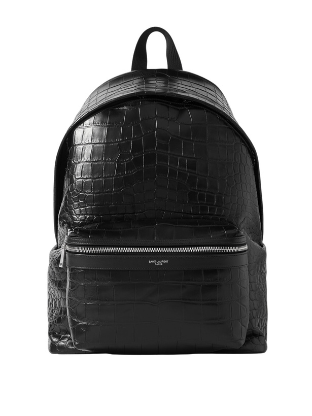 Photo: SAINT LAURENT - City Croc-Effect Glossed-Leather Backpack