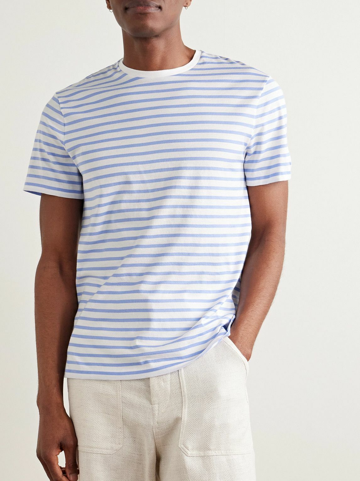 Ralph Lauren Purple label - Logo-Embroidered Striped Cotton-Lisle T-Shirt - Blue