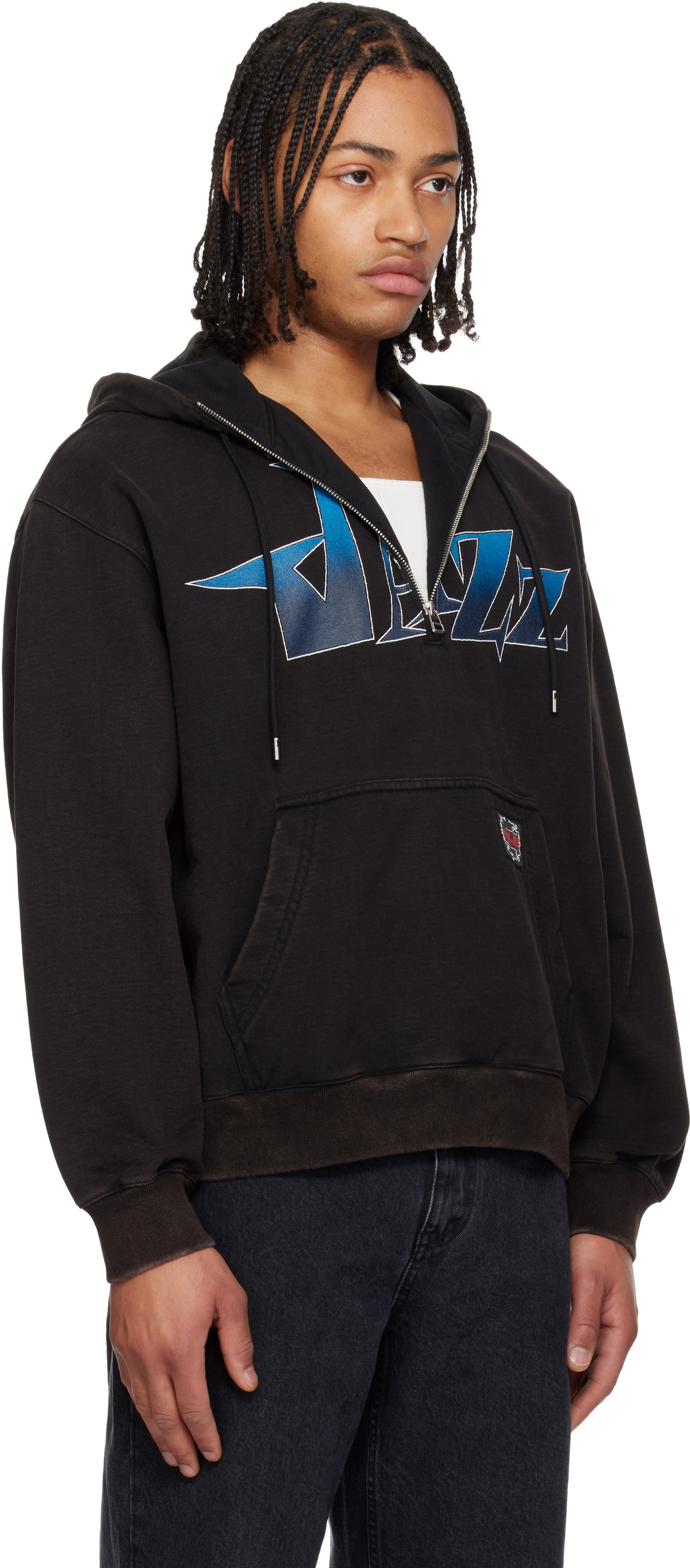 Solid Homme Black Half Zip-Up Jazz Graphic Hoodie
