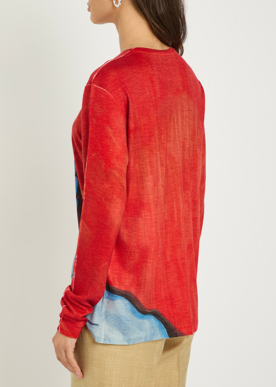 Gabriela Hearst Isaro Printed Cashmere T-shirt Red