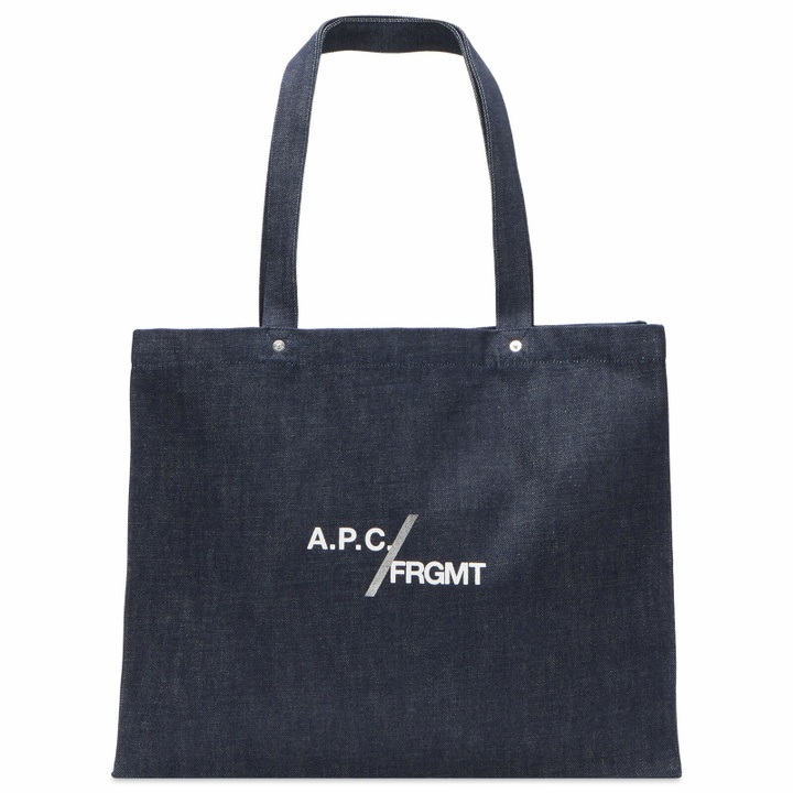 Photo: A.P.C. Men's FRGMT. Je Sors Ce Soir Shopping Bag in Indigo 