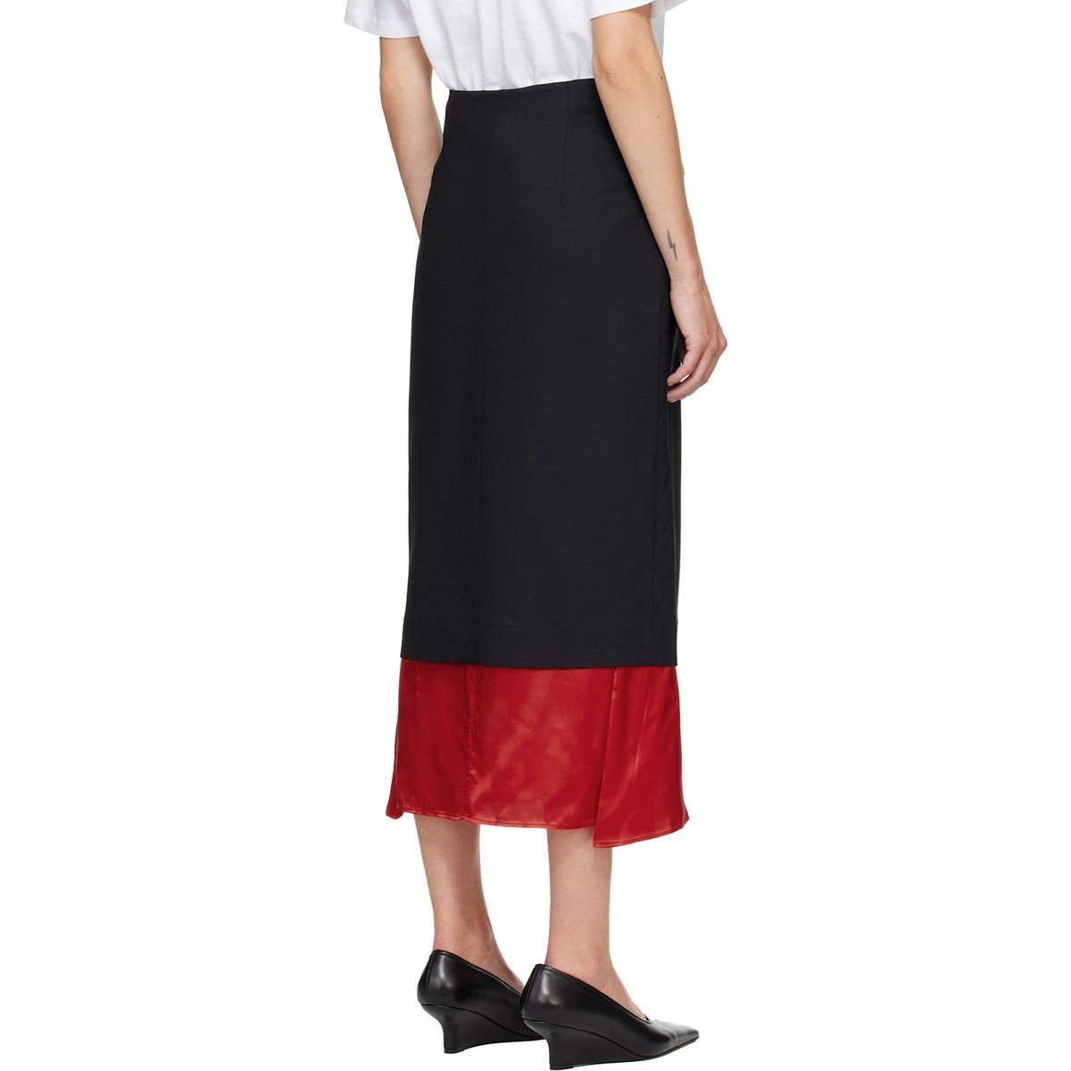 Róhe Black & Red Contrast Upside-Down Midi Skirt