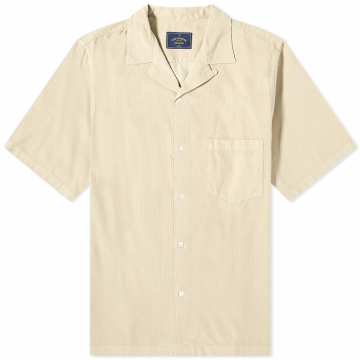 Photo: Portuguese Flannel Men's Cord Camp Collar Vacation Shirt in Cream