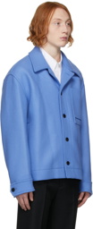 Solid Homme Blue Wool & Nylon Short Coat