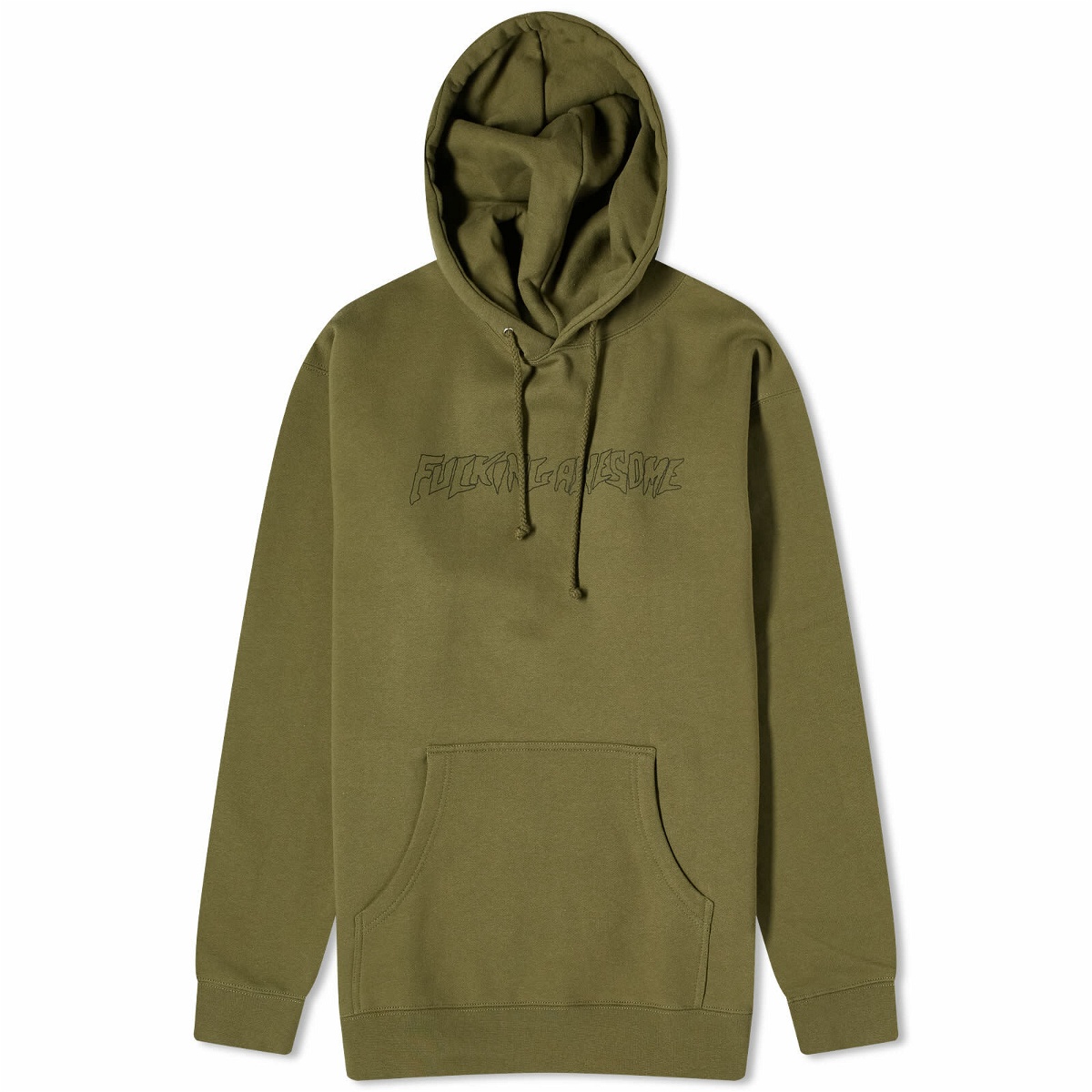 Photo: Fucking Awesome Men's Outline Stamp Logo Hoodie in Olive
