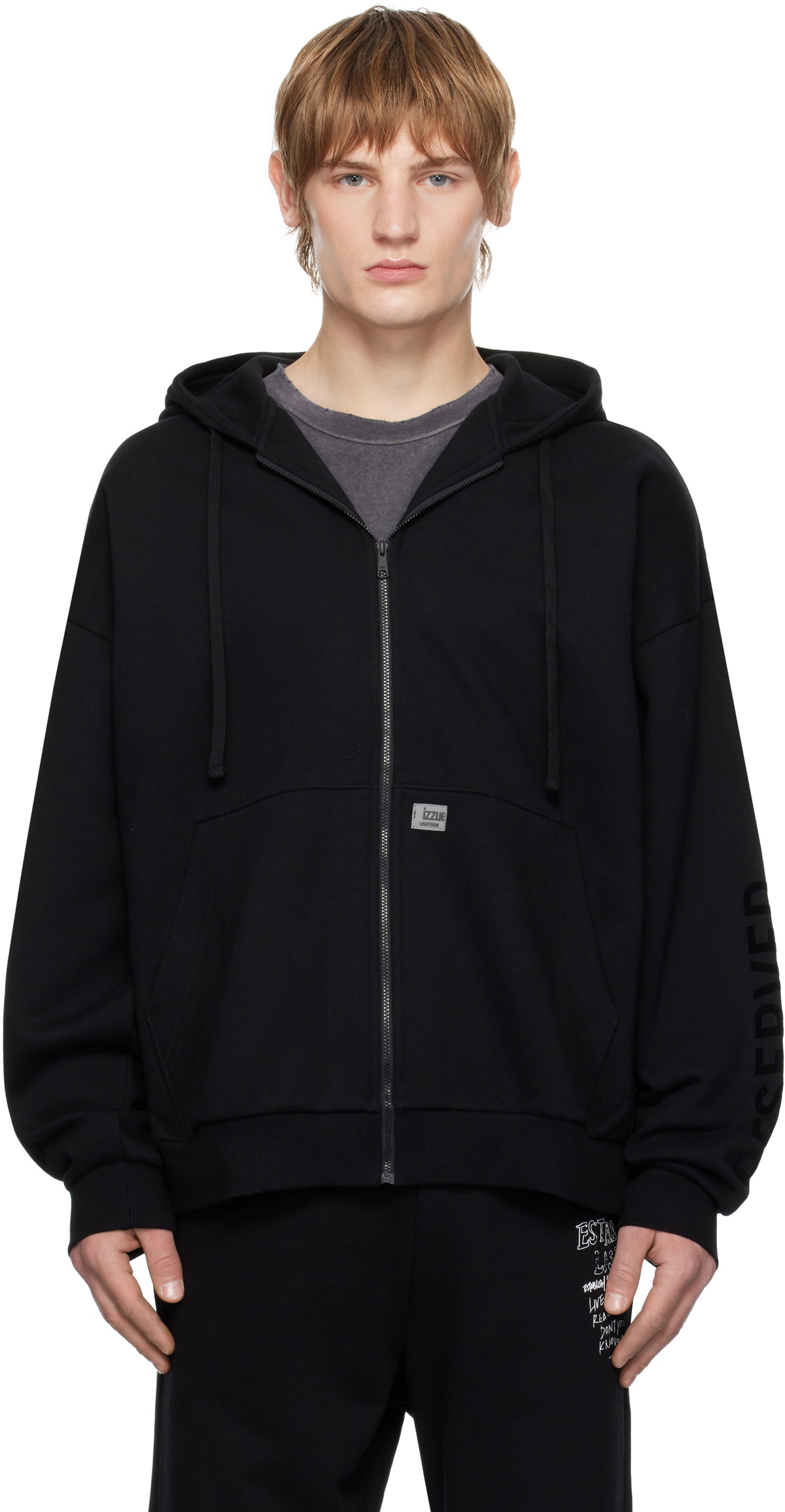 Izzue Black Quilted Back Zip-Up Hoodie