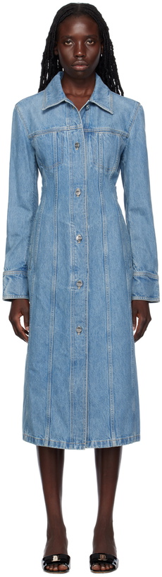 Photo: Ferragamo Blue Button Denim Midi Dress