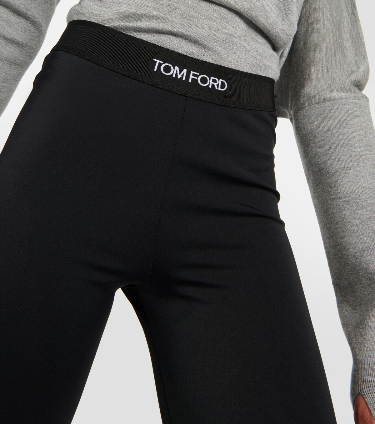 Black Logo-jacquard leather leggings, Tom Ford