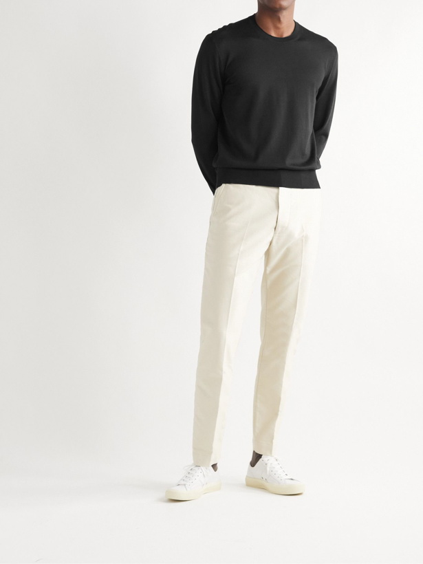 Photo: TOM FORD - Velour-Trimmed Silk and Cotton-Blend Sweater - Black