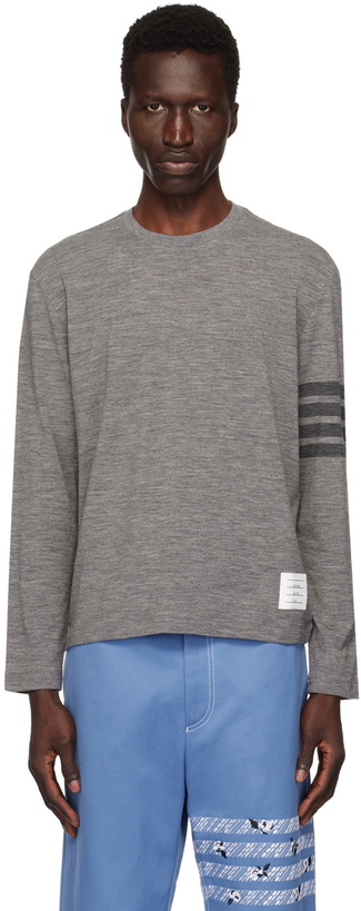 Photo: Thom Browne Gray 4-Bar Long Sleeve T-Shirt