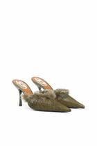 Diesel D-Ten & Half - Mules in nylon with fuzzy trim - Moccasins and Mules Womens in Green