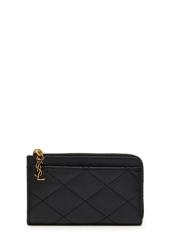 Photo: Saint Laurent Quilted Pebbled Leather Card Holder - Black - One Size