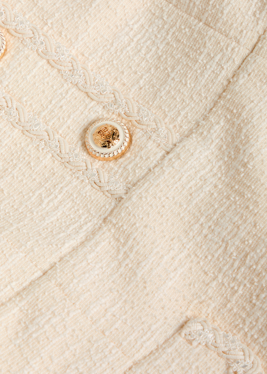 Rebecca Vallance Jonie Layered Tweed and Chiffon Midi Dress Cream