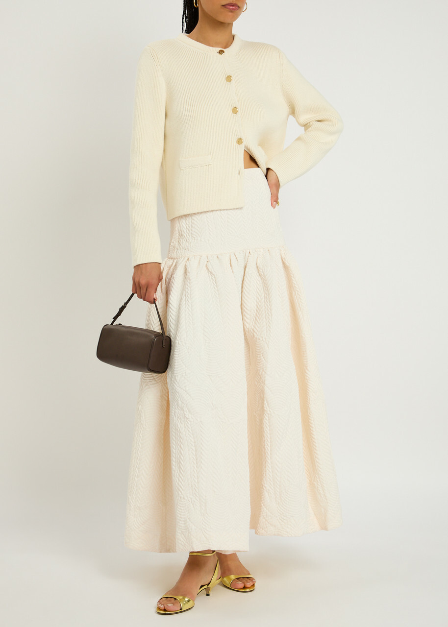 Clea Denver Jacquard Woven Midi Skirt Cream