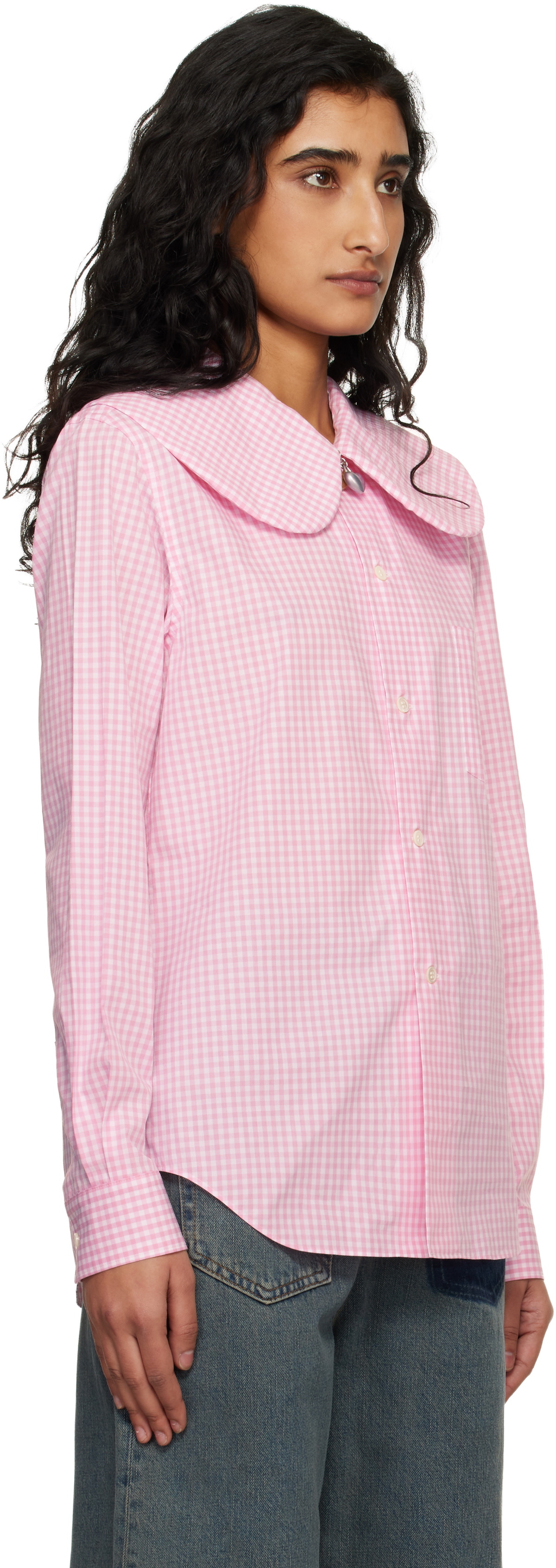 Comme des Garçons Girl Pink & White Cotton Poplin Gingham Check Shirt