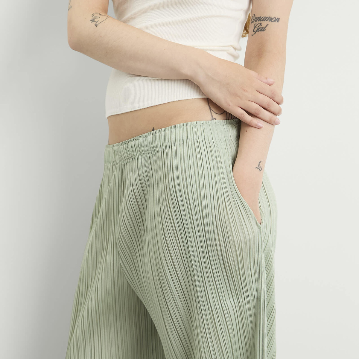 Pleats Please Issey Miyake Women's Pleated Trousers in Pastel Green