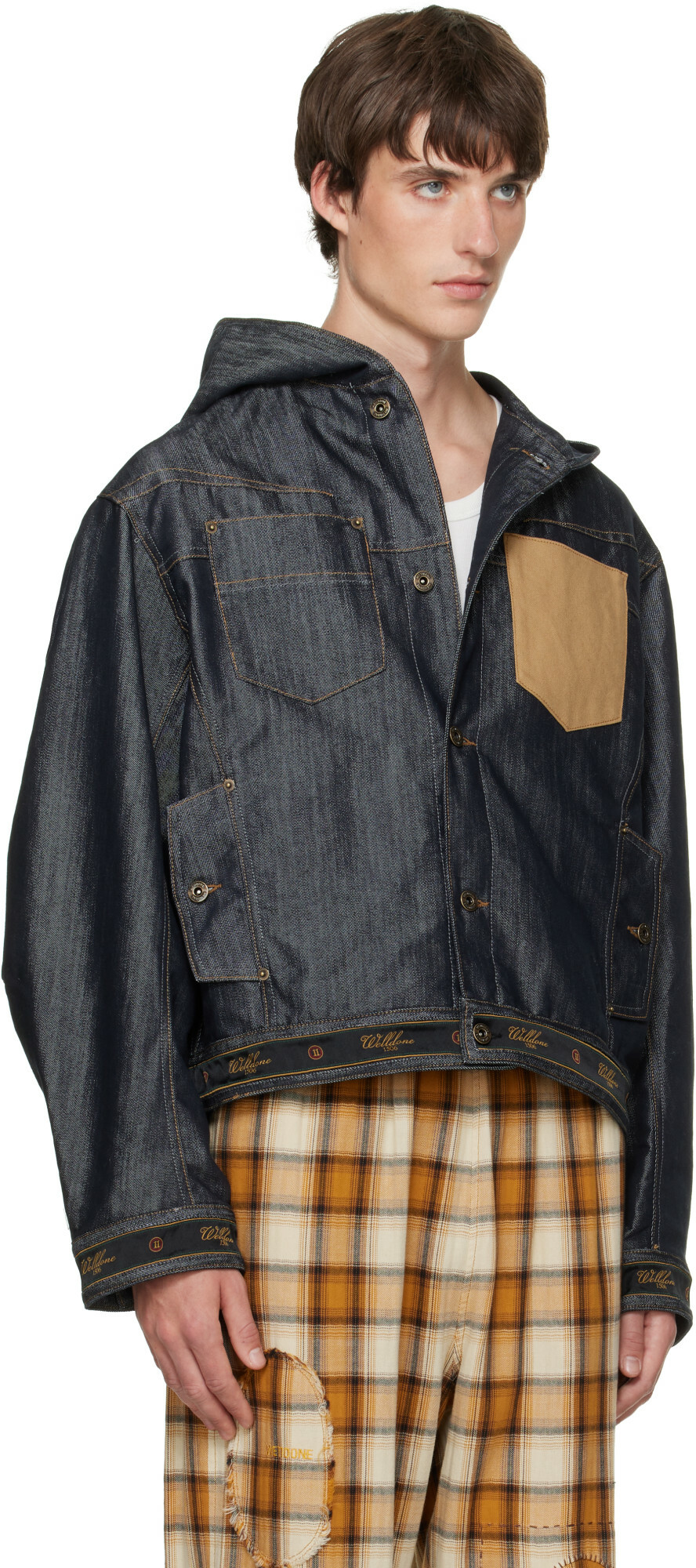 We11done Navy Old School Denim Jacket