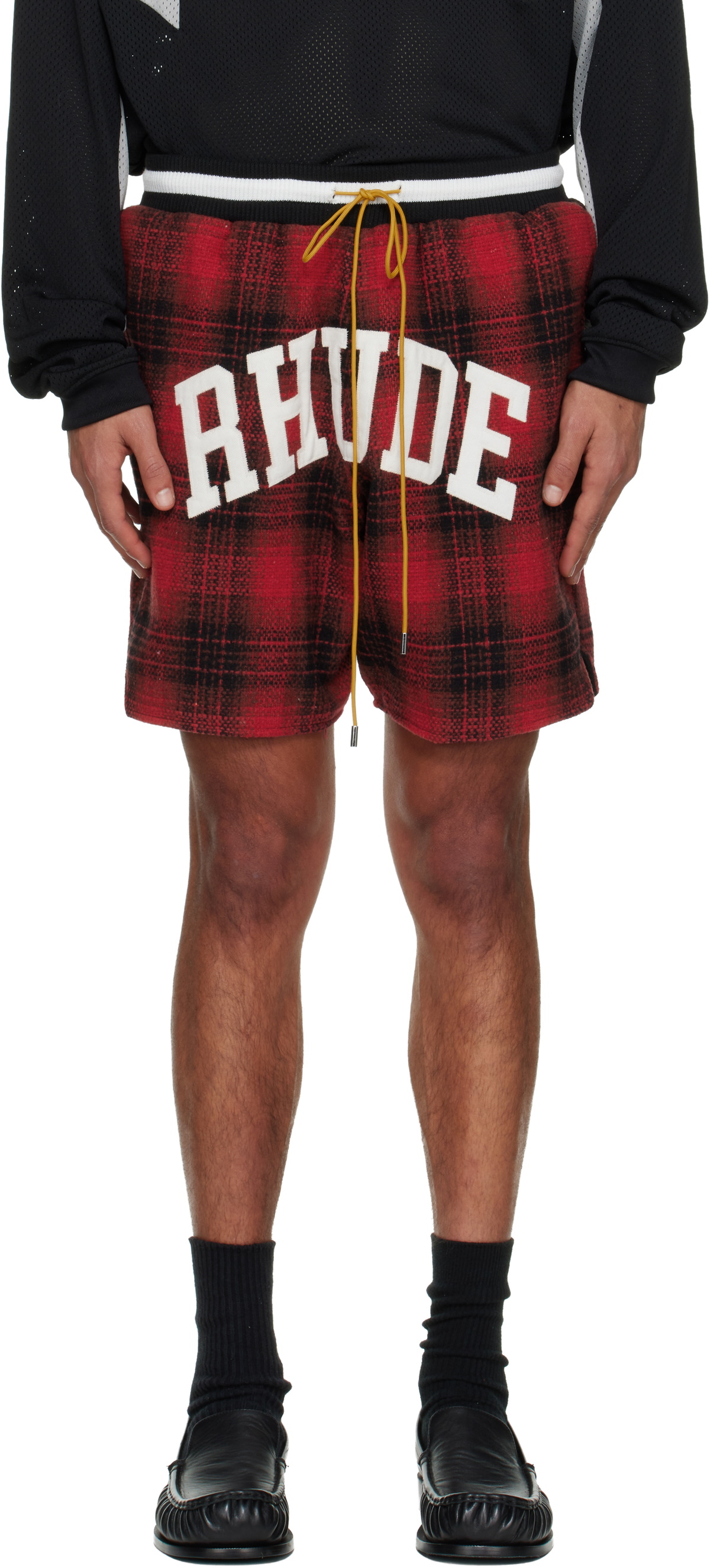 Rhude Red Flannel 'Rhude' Collegiate Court Logo Shorts Rhude