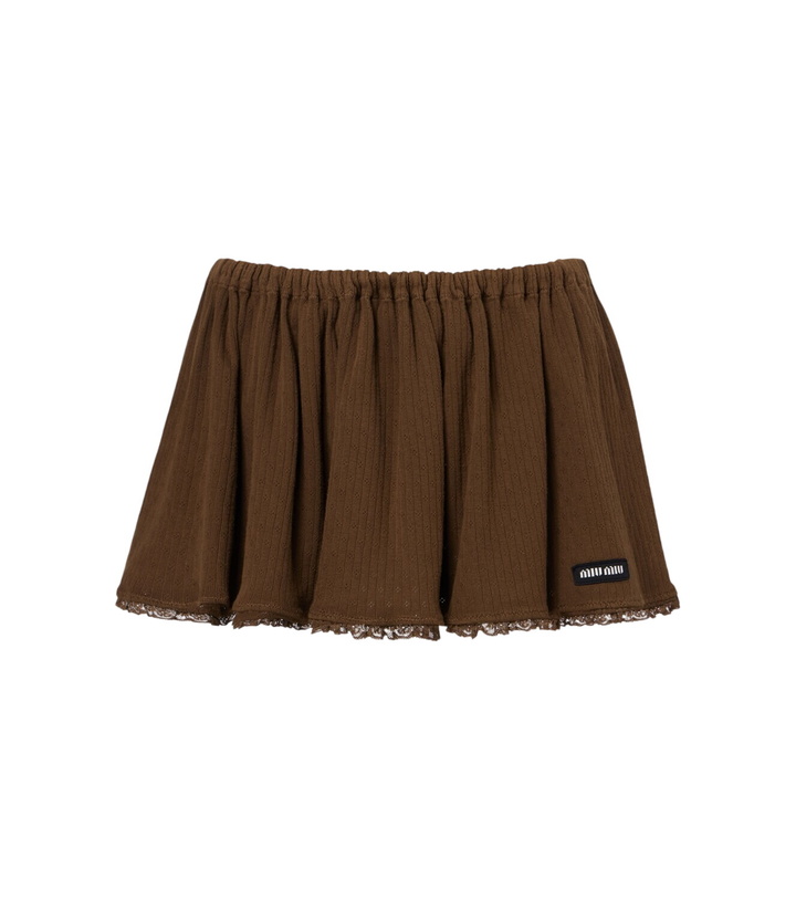 Photo: Miu Miu Lace-trimmed pointelle cotton miniskirt