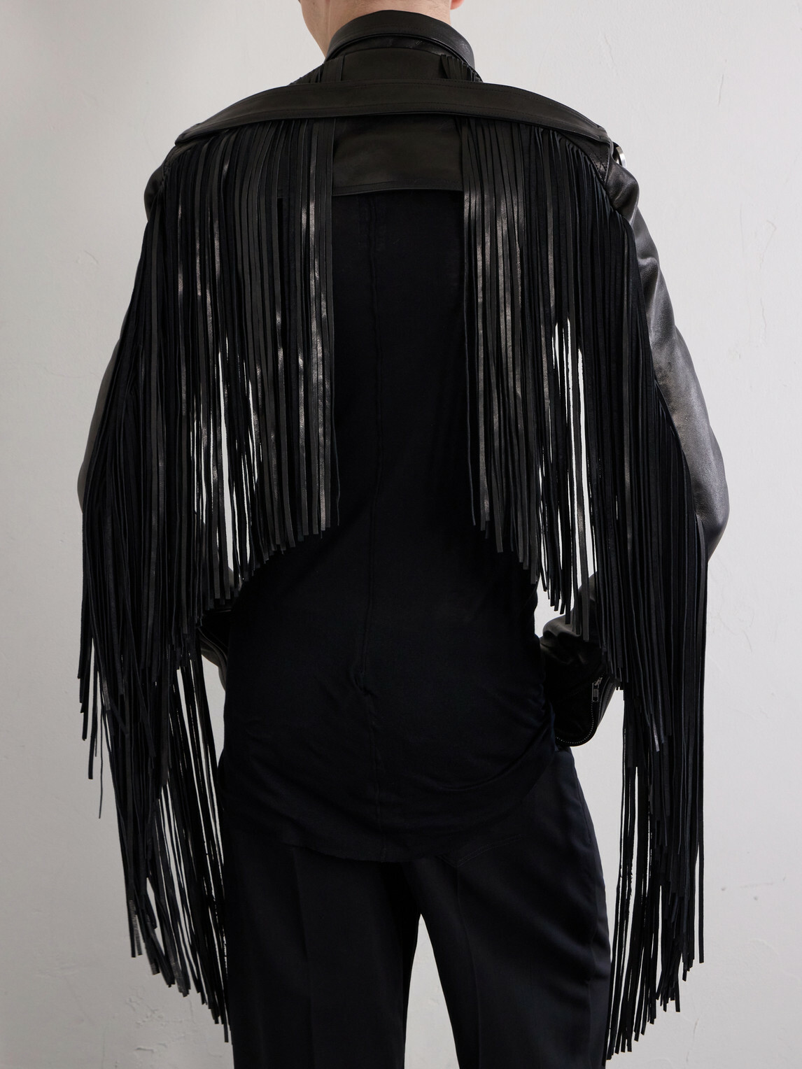 Rick Owens - Microbiker Cropped Fringed Leather Jacket - Black