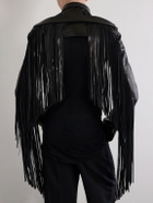 Rick Owens - Microbiker Cropped Fringed Leather Jacket - Black