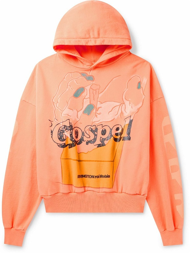 Photo: RRR123 - Gospel Logo-Print Sparkle-Embellished Cotton-Jersey Hoodie - Orange
